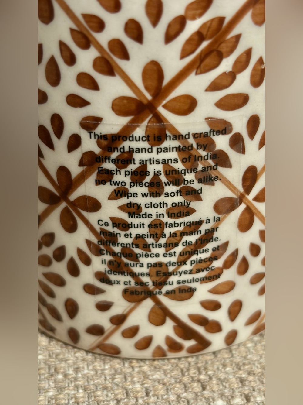 Ceramic Jar with Wooden Lid - Hand-Painted Brown & Cream - Picture 6 of 8